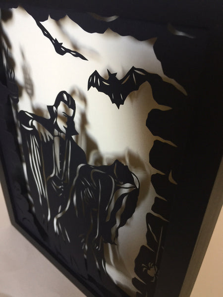DRACULA Papercut in Shadow Box - Hand-Cut Silhouette, Framed
