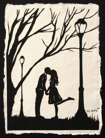 AUTUMN KISS Papercut - Hand-Cut Silhouette - Kissing Couple