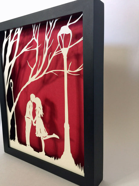 AUTUMN KISS Papercut in Shadow Box - Hand-Cut Silhouette, Framed