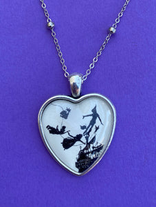 PETER PAN Heart Necklace, pendant on chain - Silhouette Jewelry