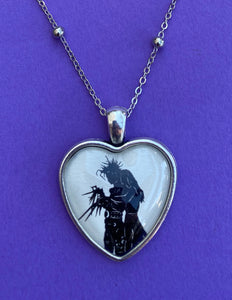 EDWARD SCISSORHANDS Heart Necklace, pendant on chain - Silhouette Jewelry