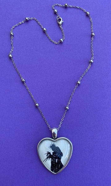 EDWARD SCISSORHANDS Heart Necklace, pendant on chain - Silhouette Jewelry