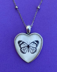 BUTTERFLY Heart Necklace, pendant on chain - Silhouette Jewelry