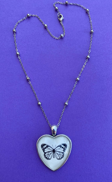 BUTTERFLY Heart Necklace, pendant on chain - Silhouette Jewelry