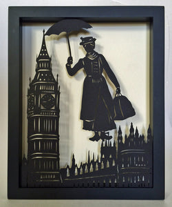 MARY POPPINS Papercut in Shadow Box - Hand-Cut Silhouette, Framed