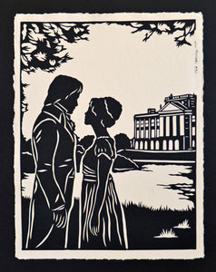 PRIDE AND PREJUDICE Papercut - Elizabeth and Darcy at Pemberley - Hand-Cut Silhouette