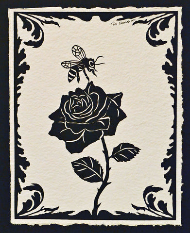 The BEE and The ROSE Papercut - Hand-Cut Silhouette