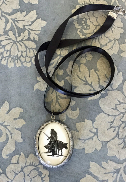 Game of Thrones Jon Snow Locket Necklace - locket pendant on ribbon - Silhouette Jewelry