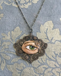 LOVER'S EYE Jewelry, Pendant - original painting by Tina Tarnoff, vintage pendant