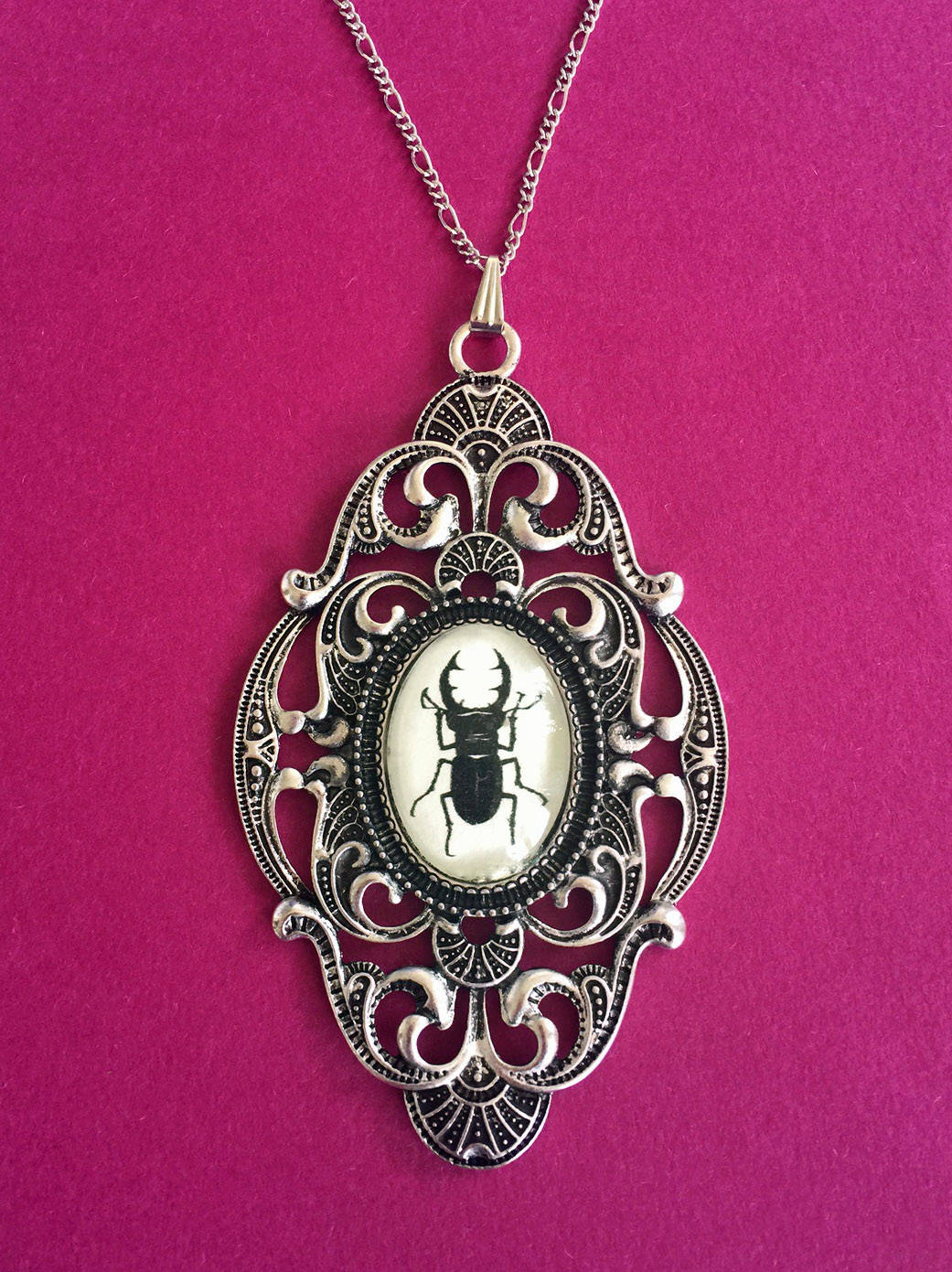STAG BEETLE Necklace - Silhouette Jewelry, Insect Jewelry
