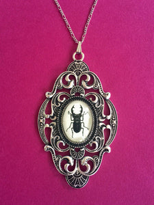 STAG BEETLE Necklace - Silhouette Jewelry, Insect Jewelry