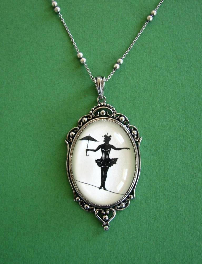 Elvira on a Tightrope Necklace, pendant on chain