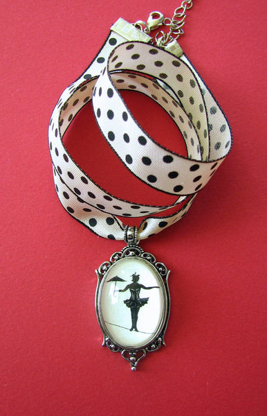 ELVIRA on a TIGHTROPE Choker Necklace, pendant on ribbon - Silhouette Jewelry