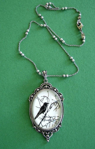 FOR the LOVE Of CROWS Necklace, pendant on chain - Silhouette Jewelry