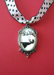 GIRL on a SWING Choker Necklace, pendant on ribbon - Silhouette Jewelry