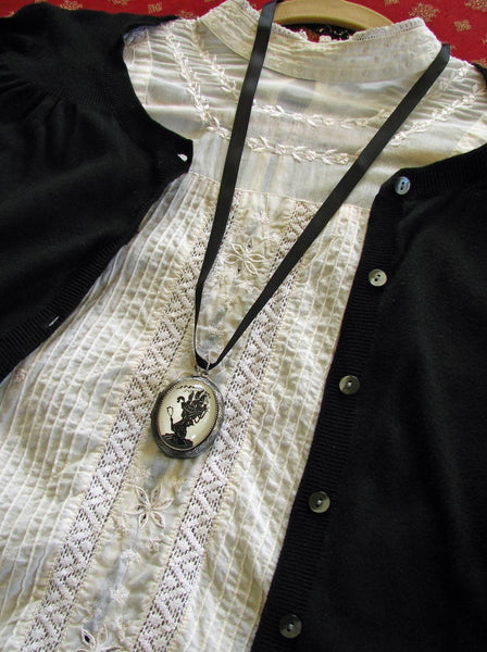 MARIE ANTOINETTE Locket Necklace - locket pendant on ribbon - Silhouette Jewelry