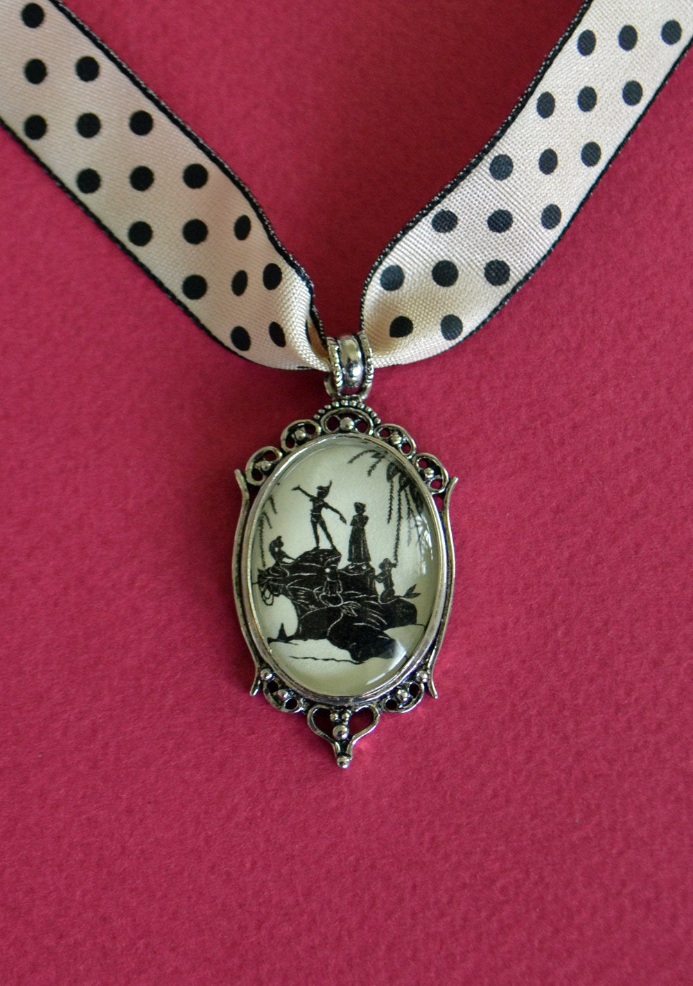 PETER PAN and the MERMAIDS Choker Necklace - pendant on ribbon - Silhouette Jewelry