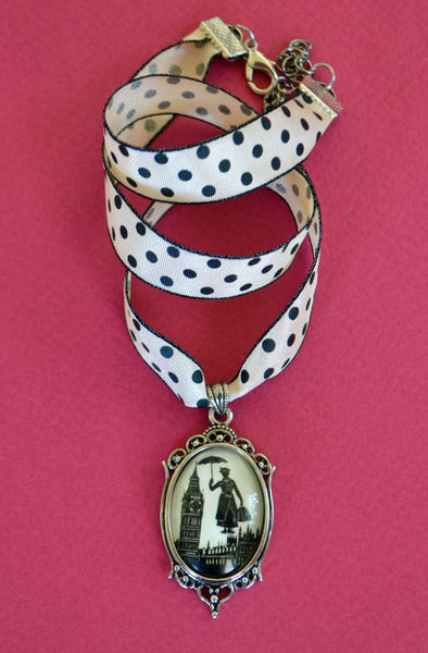 MARY POPPINS Choker Necklace, pendant on ribbon - Silhouette Jewelry