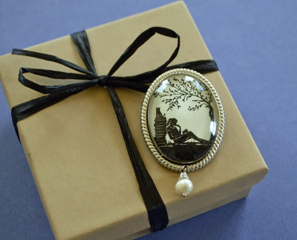 AFTERNOON READING in the PARK Brooch - Silhouette Jewelry
