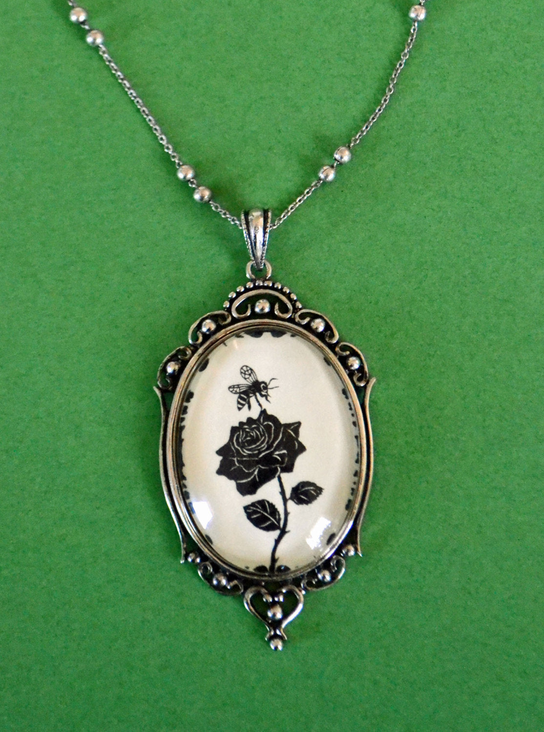 The BEE and the ROSE Necklace - pendant on chain - Silhouette Jewelry
