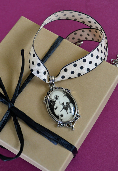 ALICE IN WONDERLAND Choker Necklace - Down the Rabbit Hole - pendant on ribbon