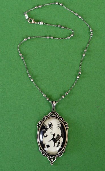 ALICE IN WONDERLAND Necklace - Down the Rabbit Hole, pendant on chain, Silhouette Jewelry