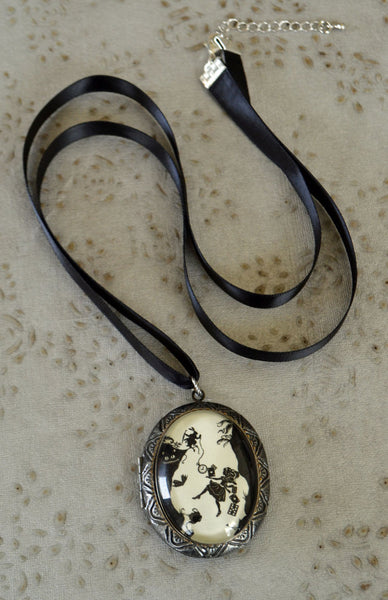ALICE IN WONDERLAND Locket Necklace - Down the Rabbit Hole - pendant on ribbon - Silhouette Jewelry