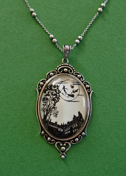 PETER PAN and the MOON Necklace, pendant on chain - Silhouette Jewelry