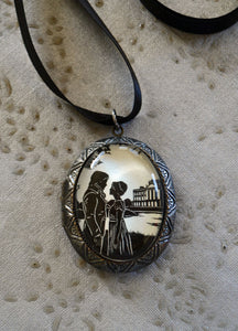 PRIDE AND PREJUDICE Locket Necklace, pendant on ribbon - Silhouette Jewelry