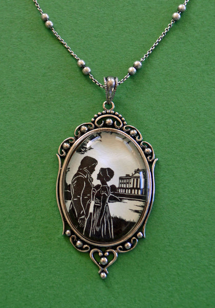 PRIDE AND PREJUDICE Necklace, pendant on chain - Elizabeth and Darcy - Silhouette Jewelry