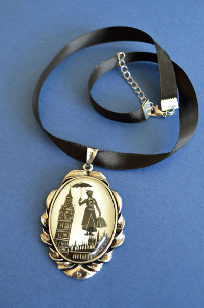 MARY POPPINS Choker Necklace - pendant on ribbon - Silhouette Jewelry