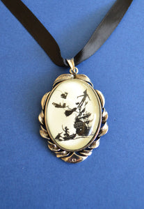 PETER PAN Choker Necklace - pendant on ribbon - Silhouette Jewelry
