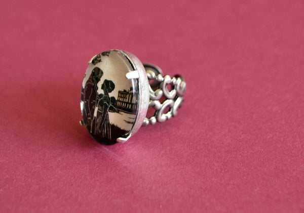 PRIDE AND PREJUDICE Ring - Elizabeth and Darcy at Pemberley - Silhouette Jewelry
