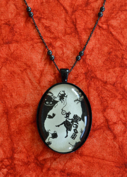 ALICE IN WONDERLAND Necklace - Down the Rabbit Hole, pendant on chain - Silhouette Jewelry