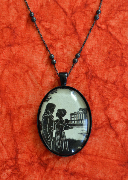 PRIDE AND PREJUDICE Necklace - Elizabeth and Darcy, pendant on chain - Silhouette Jewelry