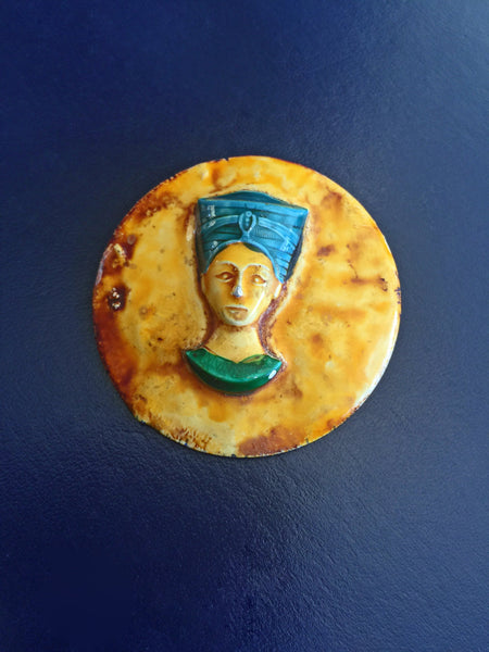 Vintage Art Deco Egyptian Revival Enamel Nefertiti Pin Brooch Made in Germany