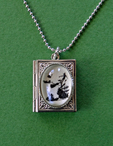 PETER PAN Book Locket Necklace - pendant on chain - Silhouette Jewelry