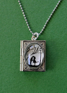 AUTUMN KISS Book Locket Necklace, pendant on chain - Silhouette Jewelry
